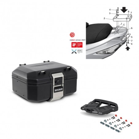 SHAD Baul trasero + parrilla soporte montaje TR37 TERRA BLACK EDITION KIT-449120