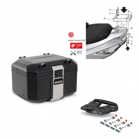 SHAD Baul trasero + parrilla soporte montaje TR48 TERRA BLACK EDITION KIT-450016
