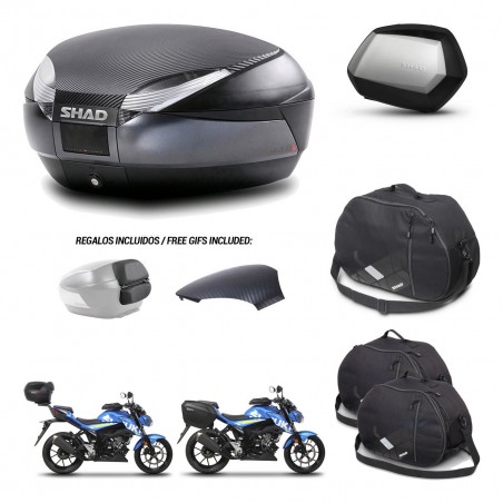 SHAD Maletas SH35 PREMIUM + soporte montaje baul SH48 tapa respaldo accesorios 49 L KIT-458498