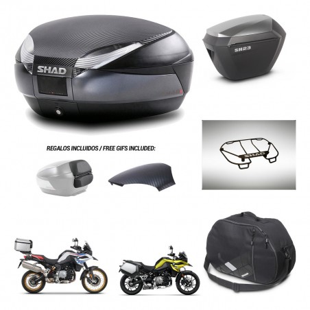 SHAD Maletas sh23 alu + soporte montaje baul SH48 tapa respaldo accesorios 49 L KIT-462357