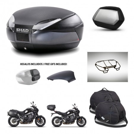 SHAD Maletas SH35 PREMIUM + soporte montaje baul SH48 tapa respaldo accesorios 49 L KIT-465070