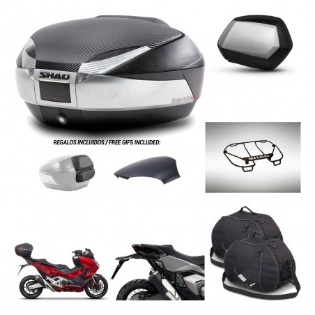 SHAD Maletas SH35 PREMIUM + soporte montaje baul SH48 tapa respaldo accesorios KIT-475488