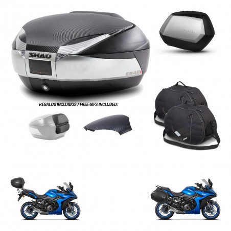 SHAD Maletas SH35 PREMIUM + soporte montaje baul SH48 tapa respaldo accesorios KIT-475608