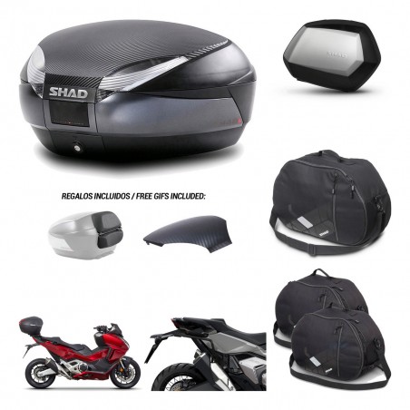 SHAD Maletas SH35 PREMIUM + soporte montaje baul SH48 tapa respaldo accesorios 49 L KIT-476004