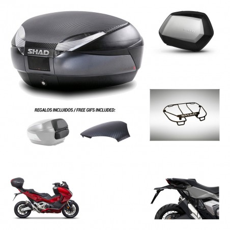 SHAD Maletas SH35 PREMIUM + soporte montaje baul SH48 tapa respaldo accesorios 49 L KIT-476015