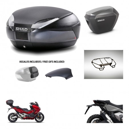 SHAD Maletas sh23 alu + soporte montaje baul SH48 tapa respaldo accesorios 49 L KIT-476017