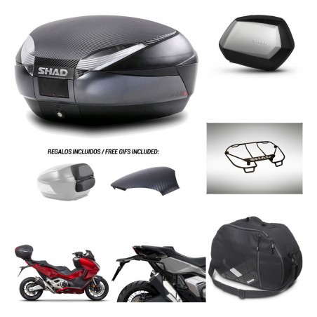 SHAD Maletas SH35 PREMIUM + soporte montaje baul SH48 tapa respaldo accesorios 49 L KIT-476027