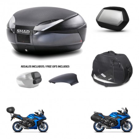 SHAD Maletas SH35 PREMIUM + soporte montaje baul SH48 tapa respaldo accesorios 49 L KIT-476147