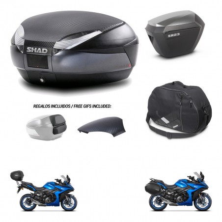 SHAD Maletas sh23 alu + soporte montaje baul SH48 tapa respaldo accesorios 49 L KIT-476149