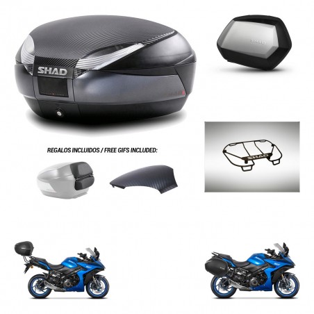 SHAD Maletas SH35 PREMIUM + soporte montaje baul SH48 tapa respaldo accesorios 49 L KIT-476159