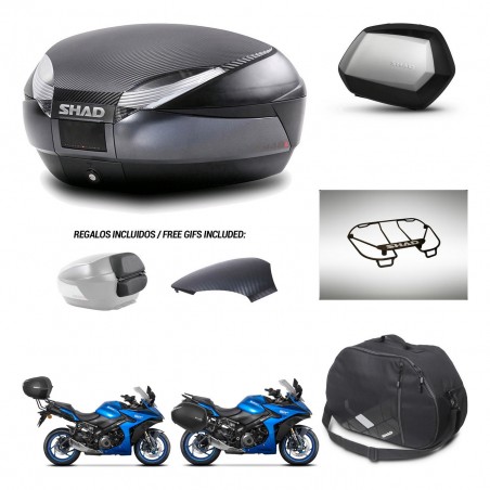 SHAD Maletas SH35 PREMIUM + soporte montaje baul SH48 tapa respaldo accesorios 49 L KIT-476171