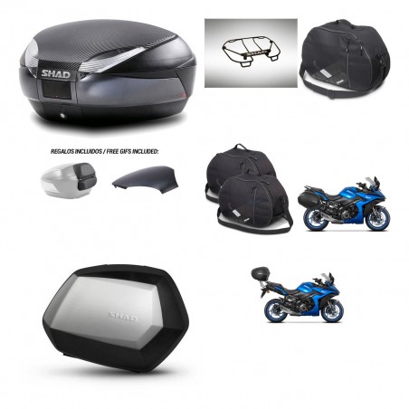 SHAD Maletas SH35 PREMIUM + soporte montaje baul SH48 tapa respaldo accesorios 49 L KIT-476172