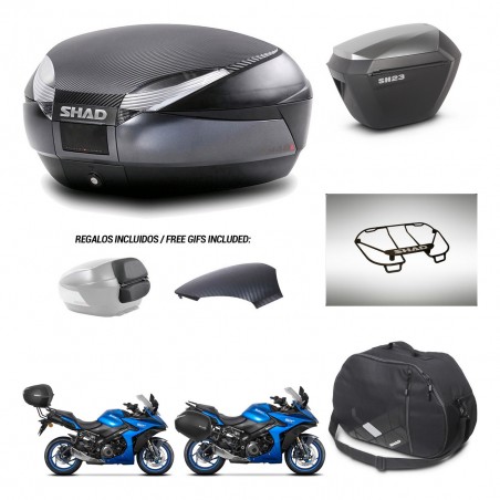 SHAD Maletas sh23 alu + soporte montaje baul SH48 tapa respaldo accesorios 49 L KIT-476173