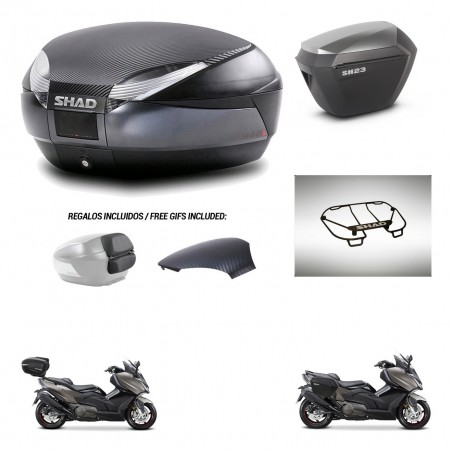 SHAD SH23 alu suitcases + mounting bracket SH48 trunk backrest cover accessories 49 L KIT-476449