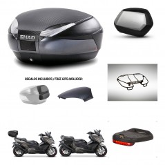 SHAD Maletas SH35 PREMIUM + soporte montaje baul SH48 tapa respaldo accesorios 49 L KIT-476453