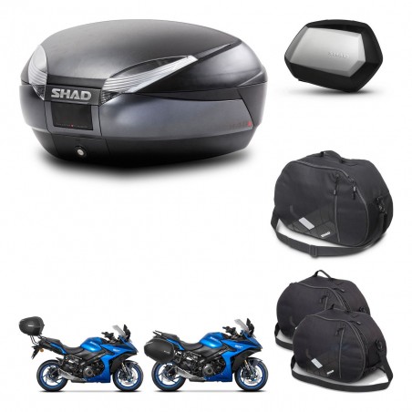 SHAD Maletas SH35 PREMIUM + soporte montaje baul SH48 accesorios DARK GREY KIT-482017