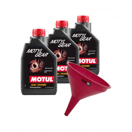TUDETIC - Kit de 3x Aceite Transmisión MOTYLGEAR HD 80W110 y 75W85 + Embudo KT-138