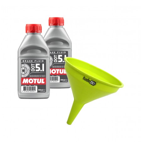 TUDETIC Kit de 2x líquido frenos + embudo DOT 5.1 BRAKE FLUID 0.5L 500ML KT-157