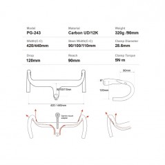 PROGRESS INTEGRATED POWER HANDLEBAR PG-243 90 MM COCKPIT CARBON ROAD PGMARO2434NG90