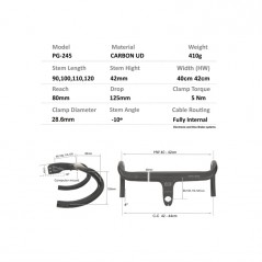 PROGRESS INTEGRATED POWER HANDLEBAR PG-245 42CM COCKPIT INTEGRADO CARBON ROAD PGMARO245NG100