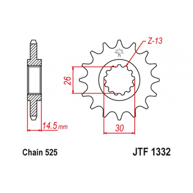 JT SPROCKETS Steel pinion with anti-noise rubber 1332 - 525 1126787001