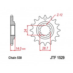 JT SPROCKETS Steel pinion with anti-noise rubber 1529 - 525 1126789001