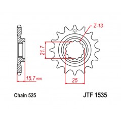 JT SPROCKETS Piñón de acero con goma antiruido 1535 - 525 1126790001