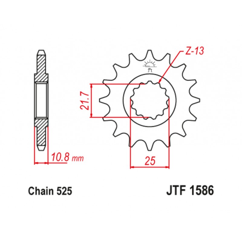 JT SPROCKETS Steel pinion with anti-noise rubber 1586 - 525 1126792001