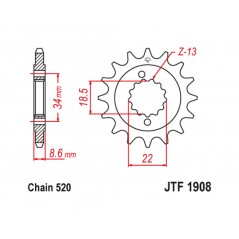 JT SPROCKETS Piñón de acero con goma antiruido 1908 - 520 1126794001
