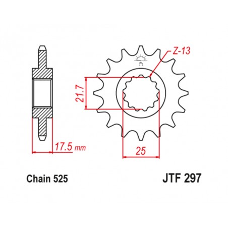 JT SPROCKETS Steel pinion with anti-noise rubber 297 - 525 1126796001