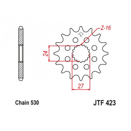 JT SPROCKETS Piñón de acero con goma antiruido 423 - 530 1126798001