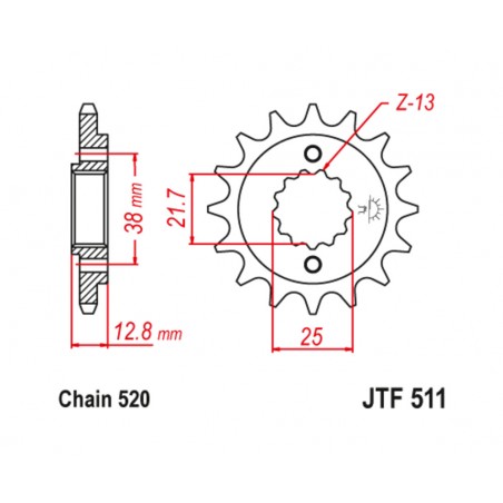 JT SPROCKETS Steel pinion with anti-noise rubber 511 - 520 1126799001