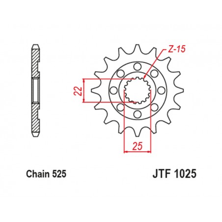 JT SPROCKETS Piñón de acero estándar 1025 - 525 1127996001