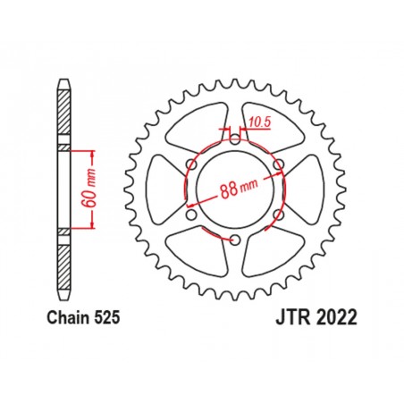 JT SPROCKETS Corona de acero estándar 2022 - 525 1127997001