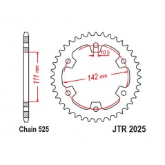 JT SPROCKETS Corona de acero estándar 2025 - 525 1127998001