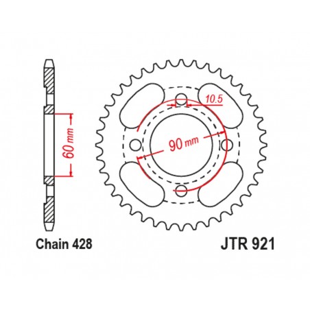 JT SPROCKETS Corona de acero estándar 921 - 428 1128064001