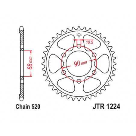 JT SPROCKETS Corona de acero estándar 1224 - PASO 520 1129180001