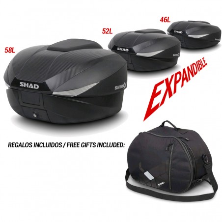 SHAD Baul trasero moto EXPANDIBLE tres tamaños SH58X D0B58106-KIT2