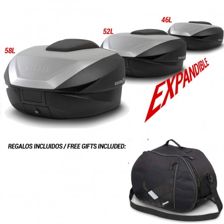 SHAD Baul trasero moto EXPANDIBLE tres tamaños SH59X D0B59100-KIT2