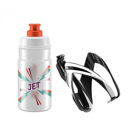 ELITE Bottle cage and kit CEO NEGRO BRILLO/BLANCO/BIDON JET TRANSPARENTE/NARANJA 350 ML 726465