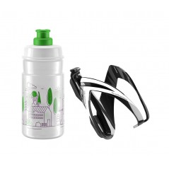 ELITE Kit de portabidón y bidón CEO NEGRO BRILLO/BLANCO/BIDON JET TRANSPARENTE/VERDE 350 ML 726466