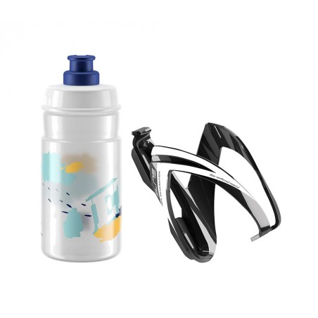 ELITE Bottle cage and kit CEO NEGRO BRILLO/BLANCO/BIDON JET TRANSPARENTE/AZUL 350 ML 726467