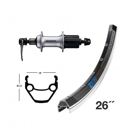 EXAL Rueda trasera para bicicleta urbana con freno de llanta y cierre rápido WINORA ZX 19 26" SHIMANO 8-10V ALUMINIO 726711