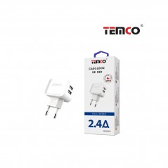 TEMCO Cargador de red con 2 puertos carga rapida USB (A+A) 2,4A 220/240V 22071
