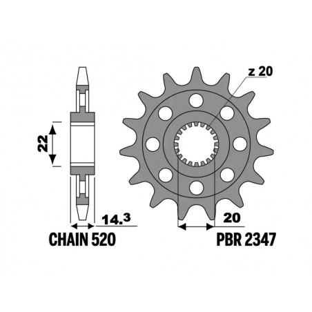 PBR Piñón de acero estándar 2347-520 1149601001
